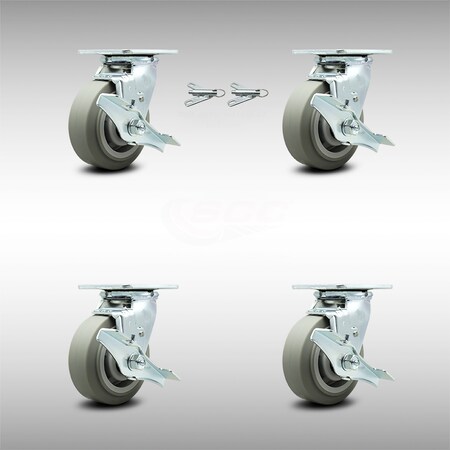 Service Caster 5 Inch SS Thermoplastic Caster Set with Ball Bearings 4 Brake 2 Swivel Lock SCC SCC-SS30S520-TPRBF-TLB-BSL-2-TLB-2